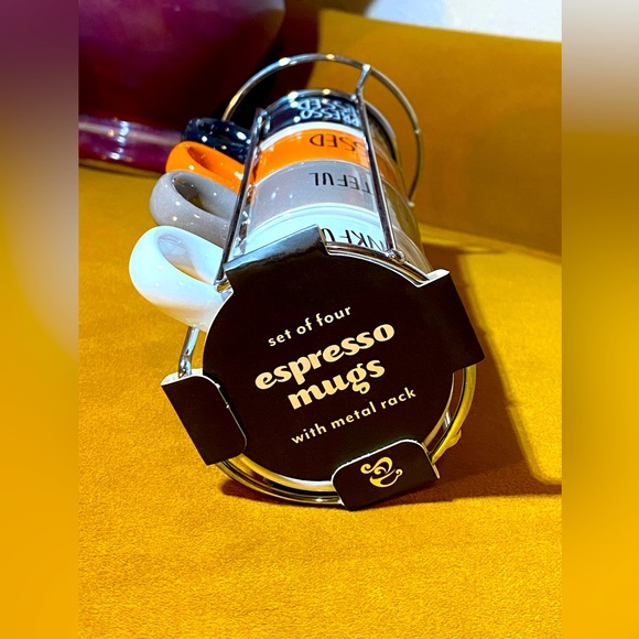 Set of 4 Espresso Mugs w/Metal Rack - Picture 3 of 3